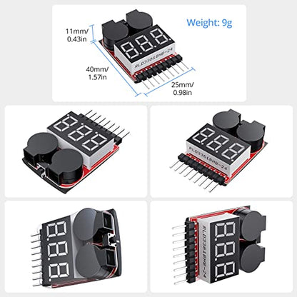 CAMWAY 5PCS 2in1 1-8s Lipo Battery Voltage Tester,RC Low Voltage Buzzer Alarm,Battery Monitor Checker Tester for 1-8s Lipo/Li-ion/LiMn/Li-Fe
