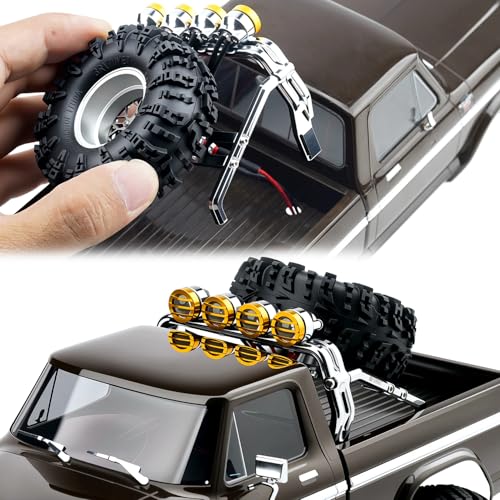 Aluminum Roll Bar with 4 LED Light Bar Roof Lamp Set for 1/18 TRX4M F-150 High Trail Crawler Truck,Chrome(2.0 Upgrade Version) - color: Chrome