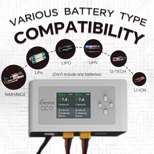 IMARS D300 Gens Ace Lipo Battery Charger G-Tech Smart Dual Lipo Balance Charger AC 300W DC 700W(350W*2) 16A Dual Channel Charger for 1s~6s Lipo Batteries, Life/NiCd/MH/LiHV, Plug&Play (White)