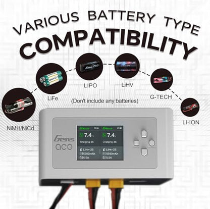 IMARS D300 Gens Ace Lipo Battery Charger G-Tech Smart Dual Lipo Balance Charger AC 300W DC 700W(350W*2) 16A Dual Channel Charger for 1s~6s Lipo Batteries, Life/NiCd/MH/LiHV, Plug&Play (White)