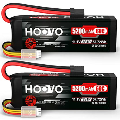 HOOVO 11.1V 3S LiPo Battery 5200mAh 60C with Tr Plug 2Packs | for RC Car RC Truck Airplane Helicopter Boat Car Racing RC Hobby