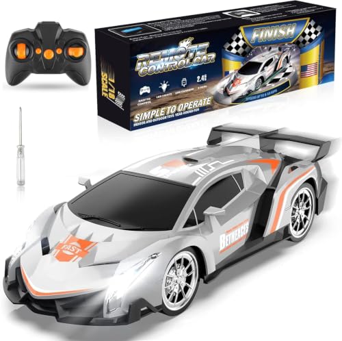 Growsland Remote Control Car RC Cars Xmas Gifts Toys for Kids 1/18 Electric Sport Racing Hobby Rc Crawler Toy Car Model Vehicle for Boys Girls Included Rechargable Batteries - color: Silver