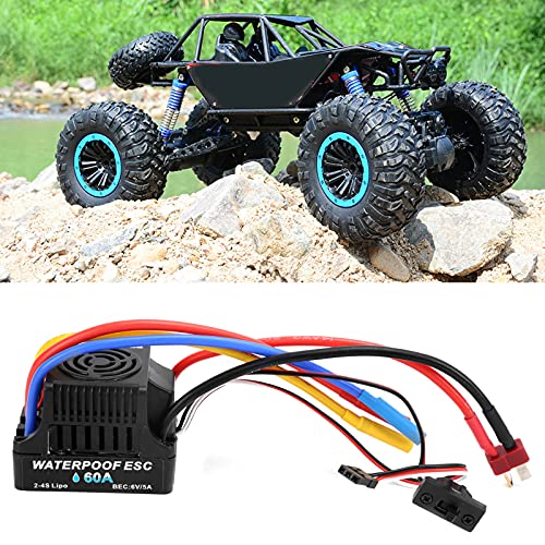 RC 60A Brushless Electronic Speed Controller ESC, Waterproof ESC for 1/8 1/10 Remote Control Car, High Performance ESC with 6V/5A BEC, Enhanced Throttle Response for 2-4S Li - Po