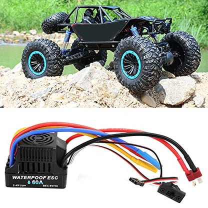 RC 60A Brushless Electronic Speed Controller ESC, Waterproof ESC for 1/8 1/10 Remote Control Car, High Performance ESC with 6V/5A BEC, Enhanced Throttle Response for 2-4S Li - Po
