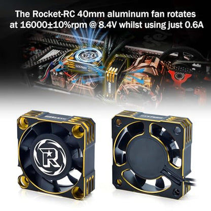 2Pack 40mm Motor Cooling Fan,16000RPM ESC Cooling Fan Fits 56mm 55mm 58mm Diameter Motor for 1/8 1/10 RC Truck Car (Black Gold) - style: 2pack Black Glod