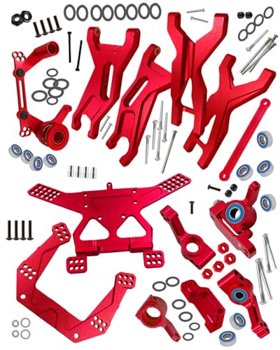Upgrades Part for 1/10 Slash 2WD VXL,Aluminium Suspension Arm,Shocks Tower,Steering Blocks,Caster Block,Rear Stub Axle Carriers,Steering Bellcranks Hops Up,Red - color: Red - (Upgrades)