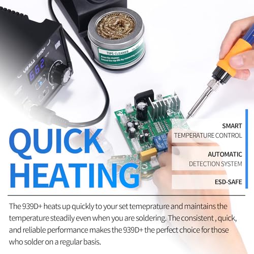 YIHUA 939D+ Digital Soldering Station, 75 Watt Equivalent with Temperature Control, °C/°F Display. ESD safe for Electronics. Aluminum Panel (Resists Burn). Solder Tips, Lead-free Solder & Extras - style: Retro Style 75W