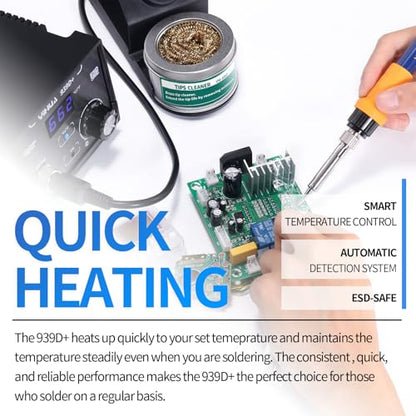 YIHUA 939D+ Digital Soldering Station, 75 Watt Equivalent with Temperature Control, °C/°F Display. ESD safe for Electronics. Aluminum Panel (Resists Burn). Solder Tips, Lead-free Solder & Extras - style: Retro Style 75W