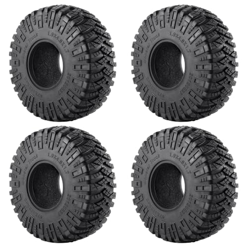 4PCS/Set 1.9" Aluminium Beadlock Wheel Tire Set with Foam Insert for 1/10th AXIAL SCX10 TRX4 Gen8 SCX10-II AXI90046,SCX10-III,D90 RC Crawler Truck Car Upgrade (Black) - color: Black