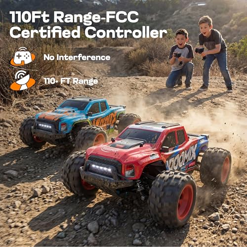 Vroomix 1:16 4WD RC Car, Red Remote Control Light Hobby Racing Monster Truck Toy Gift for Kids, 3 Driving Modes, Up to 28 Mph, 35 Mins, 110 Ft Range, Toy Truck for Boys Age 8-12 & Adults - color: Red