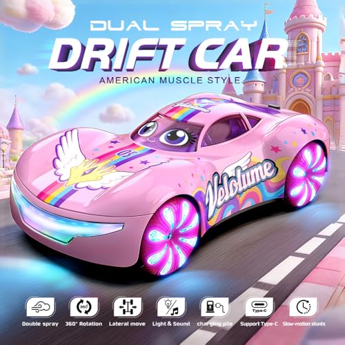 Pink Remote Control Car – 360° Rotation, Left/Right Side Crawl, Dual Mist Spray, LED Light Show, Auto Play Mode Remote Control Vehicle, RC Cars for Girls Toys for Ages 8-13 Kids, Boys Birthday Gift - color: Pink