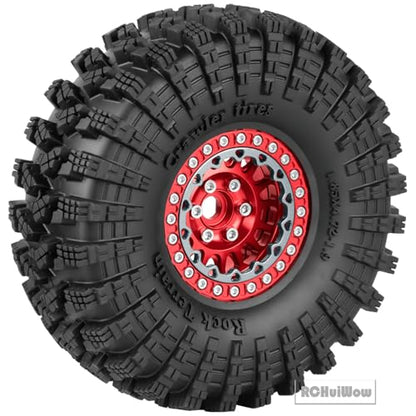 RC 1.9" Beadlock Wheels and Tires for 1/10 RC Crawler SCX10 90046 AX103007 TRX4 TRX6 VS4-10 Red cat Gen8 7 MST CFX RC 4WD D90,Dually 1.9 Beadlock Wheels Aluminum Rims Rubber Tires,Red - color: Red(4pcs)