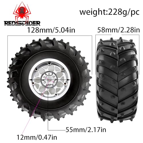 REDSPIDER • Metal 2.2 Beadlock Wheels and Tires 2.2'' Crawler Monster Spike Tire(4pcs) for 1/10 RC Crawler Car TRX4 TRX6 Axial SCX10 90046 SCX10 III AXI03007 Tamiya CC01 D90 D110 (Titanium) - color: Titanium
