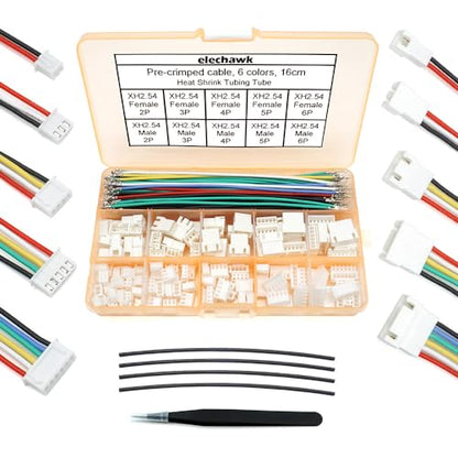 XH 2.54mm Connector Kit - JST XH Compatible 2.5mm Pitch Male Female Connector Sockets Plugs and 22AWG Pre-Crimped Silicone Cables Wire 2 3 4 5 6 Pin Housing