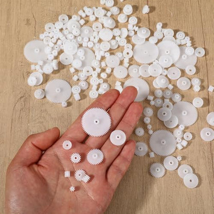 200 Pcs Plastic Gear Set, Single-Gear, Spindle Gears, Small Motor Gears, Model Toy Gear Kit, DIY Gear-Assortment Accessories Set for Model (6 Styles)