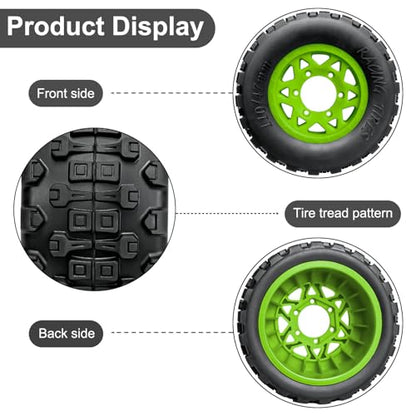 LRFHL 1/10 RC Short Course Truck Tires with 12mm 14mm 17mm Hex, 4PCS | Pre-Glued, RC Off-Road Short Truck Tires, for 1/8 1/10 Arrma Senton Traxxas Slash 2WD Axial Losi Redcat - color: Black Tires+ Green Wheels