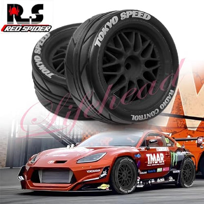 Lifehead 65mm RC On-Road Rally Car Tires and Wheels for 1/10 RC On-Road Touring Drift Car HSP 94123 Tamiya XV01 TT01 TT02 HPI Kyosho FAZER MK2 TRAXXAS 4-TEC 2.0/12mm Hex - color: Black