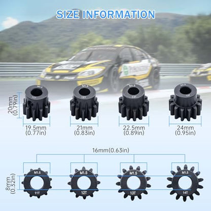 M1.5 Pinion Gear 11T 12T 13T 14T 8mm Shaft Steel Motor Gear Set for 1/5 1/6 1/7 1/8 1/10 Tra-xxas Arrma HSP HPI AXIAL LOSI RC Car Brushed Brushless Motor - size: 11T 12T 13T 14T