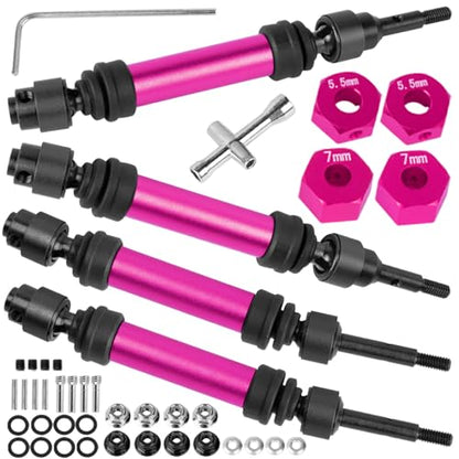 Drive Shaft Axles Upgrades Part for 1/10 Slash 4X4 VXL/Rustler 4X4 VXL/Stampede 4WD VXL,RC Steel #45 Front & Rear 4Pcs Driveshafts CVD w/ Hex Hops Up,Pink - color: Pink - (Axles)