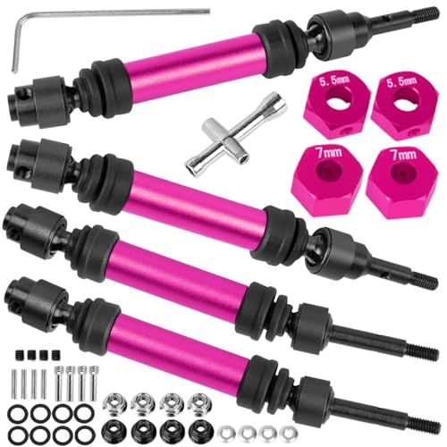 Drive Shaft Axles Upgrades Part for 1/10 Slash 4X4 VXL/Rustler 4X4 VXL/Stampede 4WD VXL,RC Steel #45 Front & Rear 4Pcs Driveshafts CVD w/ Hex Hops Up,Pink - color: Pink - (Axles)