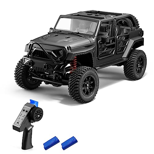 GoolRC RC Crawler, 1:12 Scale 4WD Remote Control Car, Off-Road Truck with Lights, 2.4Ghz RC Rock Crawler 4x4 All Terrain RC Car with 2 Battery - color: Black, size: 2 Battery