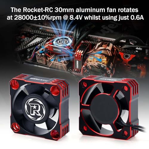 30mm RC Cooling Fan, 28000RPM Cooling Fan for Turbo ESC A3 with XH Connect for RC Car 1/8 1/10 1/12 RC Car ESC (Red&Black) - color: Red&Black
