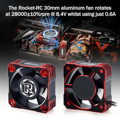 30mm RC Cooling Fan, 28000RPM Cooling Fan for Turbo ESC A3 with XH Connect for RC Car 1/8 1/10 1/12 RC Car ESC (Red&Black) - color: Red&Black