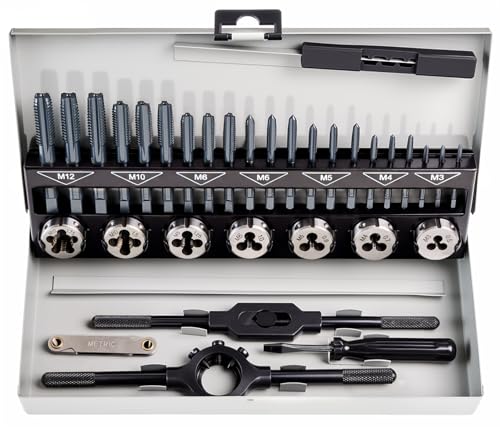 toolant 32-Piece Metric Tap and Die Set | M12 and smaller metric range, taps and round dies, thread cutting and repair, mechanic, mold and marine use - size: 32pcs