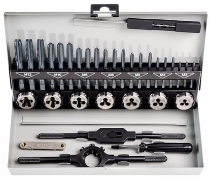 toolant 32-Piece Metric Tap and Die Set | M12 and smaller metric range, taps and round dies, thread cutting and repair, mechanic, mold and marine use - size: 32pcs