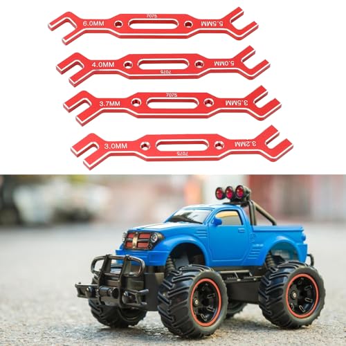 Yosoo Health Gear RC Ball Tie Rod Adjustment Wrench Set, 4PCS Aluminium Alloy Turnbuckle Nut Tool 3.0-6.0mm Sizes, for Car Crawler Drone Boat Repair (Red) - color: Red