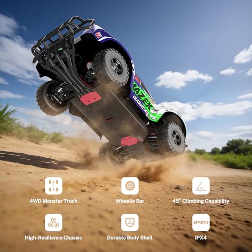 Hosim Fast RC Cars for Adults Brushless 1/10 Scale, MAZEK 4WD Off-Road Electric All Terrain Hobby Monster Truck with 3S 5000mAh Battery & 100A ESC, 4S Ready RC Truck Waterproof Remote Control Car - color: Blue
