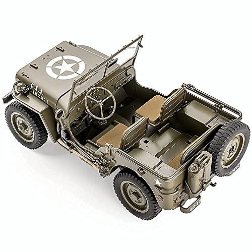 FMS Rochobby RC Car 112 1941 MB Scaler Willys Jeep Remote Control Crawler Military Truck 4x4 Offroad Vehicle with Transmitter Battery and Charger, Small, RC12001RTR Hunter Green