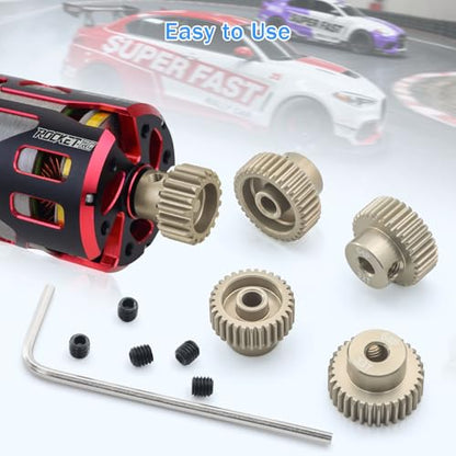Surpass Hobby 64P Pinion Gear Set 3.175mm Shaft 31T 32T 33T 34T 35T 7075 Aluminum Alloy Motor Gears for 1/10 RC Car (5pcs) - size: 31T 32T 33T 34T 35T