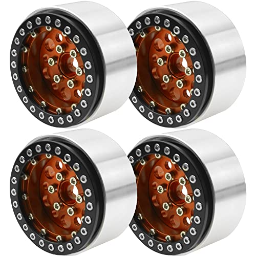 4Pack ShareGoo Aluminum Alloy 1.9" Beadlock Wheel Rims Hubs Compatible with Traxxas TRX4 Axial SCX10 RCAWD D90 D110 Tamiya CC01 1/10 RC Crawler Car (Orange) - color: Orange