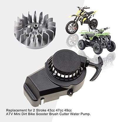 GOOFIT Aluminum Pull Start Recoil Starter with Flywheel and Screws for 2 Stroke 47cc 49cc Pocket Bike Mini Bike Dirt Bike Scooter ATV Quad Motorcycle - color: Black