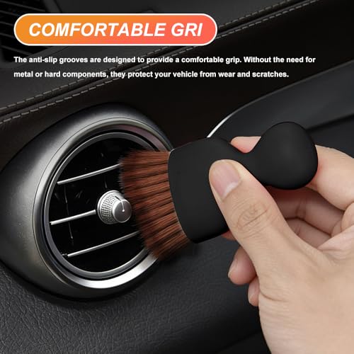 Car Interior Detailing Brush, Soft Bristle Car Interior Cleaning Tool, Auto Air Conditioning Outlet Cleaning Brush, Dusting Brush for Panel Air Vent Dashboard Leather (Black Brown) - color: Black Brown