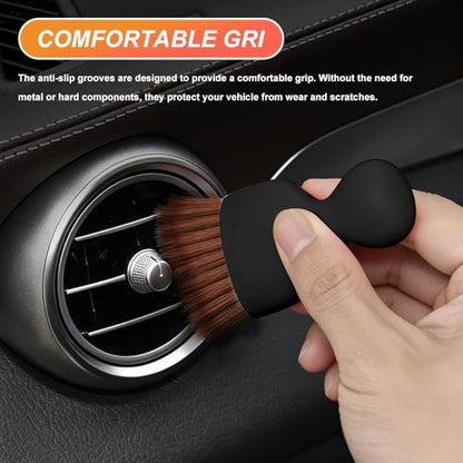 Car Interior Detailing Brush, Soft Bristle Car Interior Cleaning Tool, Auto Air Conditioning Outlet Cleaning Brush, Dusting Brush for Panel Air Vent Dashboard Leather (Black Brown with Cap) - color: Black Brown With Cap