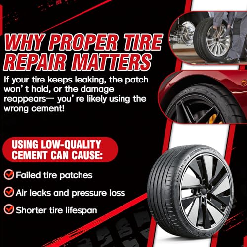Vulcanizing Cement 8.5Oz, All Purpose Tire Repair Glue, Fast-Dry Rubber Cement Glue with Brush, Heavy Duty Tire Patch Kit for Car, Motorcycle, Bike Tires