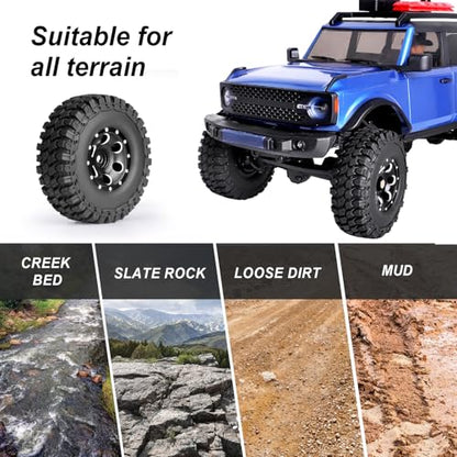 Hobbypark 1.0 Beadlock Wheels and Tires 4Pcs Metal Micro Crawler Tires with Extended Wheel Spacers Offsets for 1/24 RC Crawler Car Axial SCX24 90081 Deadbolt Truck