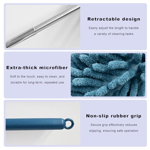 2PCS Car Interior Duster with Extension Pole, 11.8" to 30.5" Retractable Duster Washable Long Handle Cleaning Tool, Soft Chenille Detailing Brush for Auto Dash Vent Window (Navy Blue) - color: Navy Blue