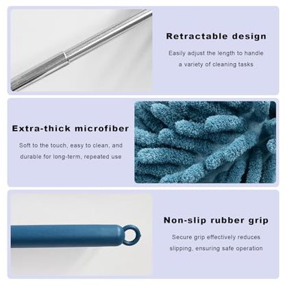 2PCS Car Interior Duster with Extension Pole, 11.8" to 30.5" Retractable Duster Washable Long Handle Cleaning Tool, Soft Chenille Detailing Brush for Auto Dash Vent Window (Navy Blue) - color: Navy Blue
