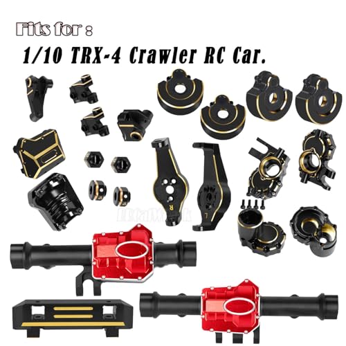 RC Upgrades Part for 1/10 TRX4,Brass Front & Rear Portal Axles,Diff Covers,Inner & Outer Portal Cover Housing,Axle Mount,Caster Blocks C Hub Carrier,Hex Hub w/Red Diff Covers,Black - color: Black (Upgrades)