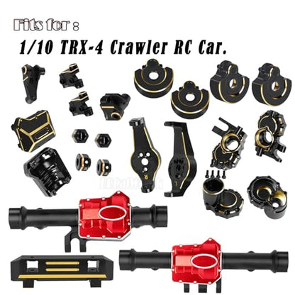 RC Upgrades Part for 1/10 TRX4,Brass Front & Rear Portal Axles,Diff Covers,Inner & Outer Portal Cover Housing,Axle Mount,Caster Blocks C Hub Carrier,Hex Hub w/Red Diff Covers,Black - color: Black (Upgrades)
