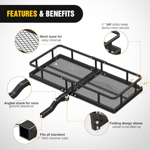 Nilight 60" x 24"x 7.87" Carrier & 5/8" Pin Clip Fits 2-Inch Receiver 500 Lbs Heavy Duty Capacity Luggage Basket Fold Up for SUV Pickup Camping Traveling - style: 24"x 60"x 7.87" Hitch Basket