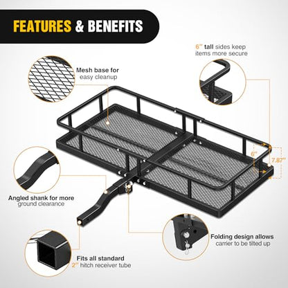 Nilight 60" x 24"x 7.87" Carrier & 5/8" Pin Clip Fits 2-Inch Receiver 500 Lbs Heavy Duty Capacity Luggage Basket Fold Up for SUV Pickup Camping Traveling - style: 24"x 60"x 7.87" Hitch Basket