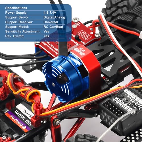 GOUPRC 30A Brushless Mini ESC & 2204 2400KV Brushless Outrunner Motor with Transmission Combo Kit for SCX24 Axial 1/24 RC Crawler Car Truck Blue Red - color: Blue Red