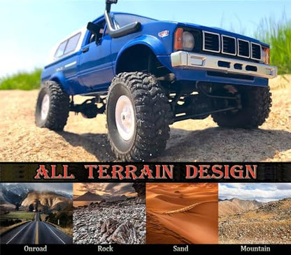 RC Crawler WPL C24 RC Rock Crawler RC Truck 4x4 1/16 Scale All Terrain | Remote Control Pickup Off Road RTR with 2.4 GHz Proportional Throttle Steering LED Light 2 Batteries Hobby Toy Adult