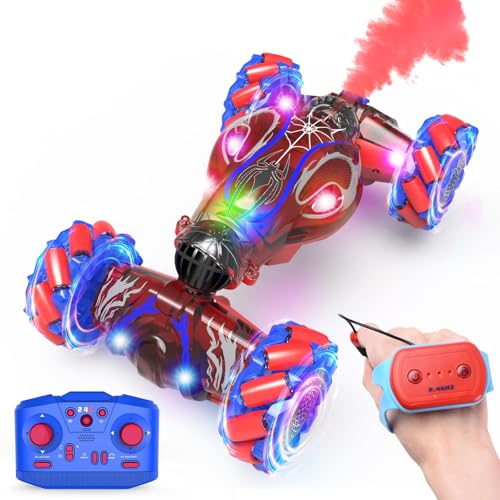 Nicella S-Pider Remote Control Car, 2.4GHz 4WD Gesture Sensing Rc Stunt Car for Boys and Girls Ages 6-12，Drift RC Cars with Lights and Spray, Double Side Toys Ideal Birthday and Xmas Gift for Kids