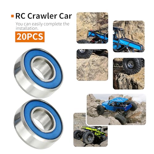 Hoypeyfiy 20Pcs RC Metal Ball Bearings with Rubber Ring Axle Bearing Set, SCX24 Rubber Sealed Bearings Set, 1/24 RC Crawler Car for Axial SCX24 Upgrades Parts