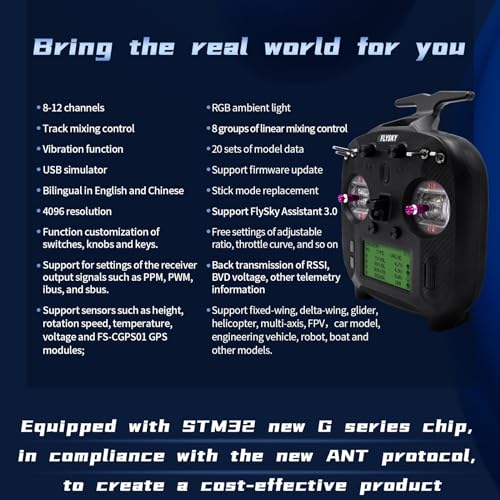 GoolRC Flysky FS-ST8 RC Transmitter 2.4GHz 10CH Remote Controller with FS-SR8 Receiver for RC Drone Airplane Helicopter Car Boat (Upgraded Version)
